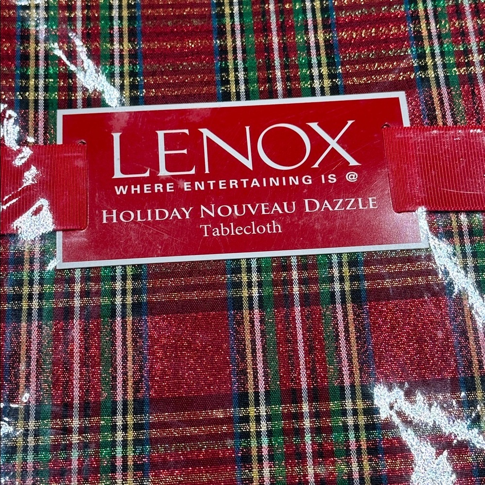 Lenox Holiday Nouveau Dazzle Table Cloth Metallic Tartan Plaid 60” x 102” - Picture 3 of 7